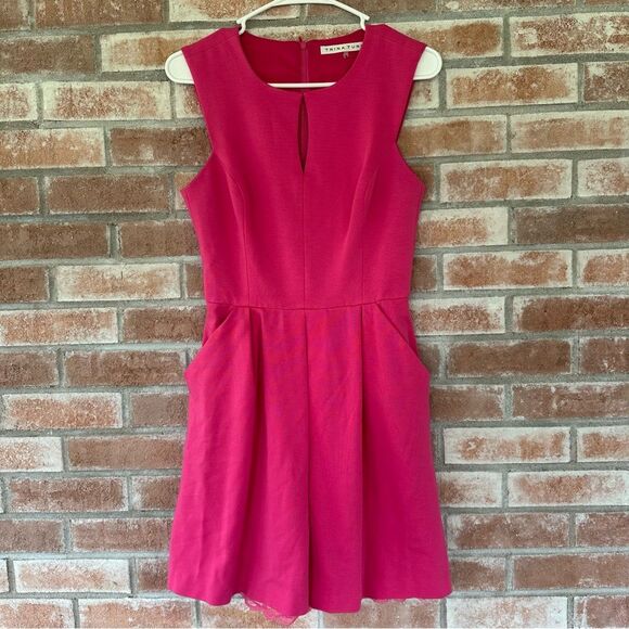 Trina Turk Sunnie A Line Dress Barbie Pink Women’s 2 Pockets Keyhole Party - Picture 2 of 11